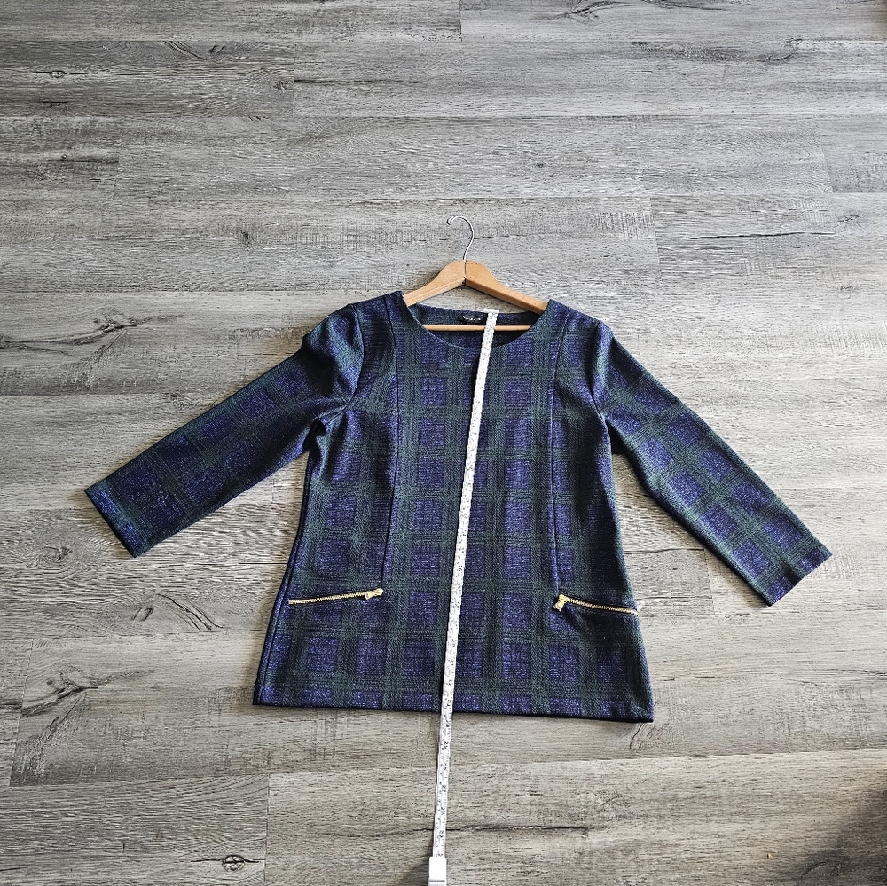 NWOT Talbots Preppy Old Money Plaid Long Sleeve Top with Zipper Pockets - Picture 8 of 9
